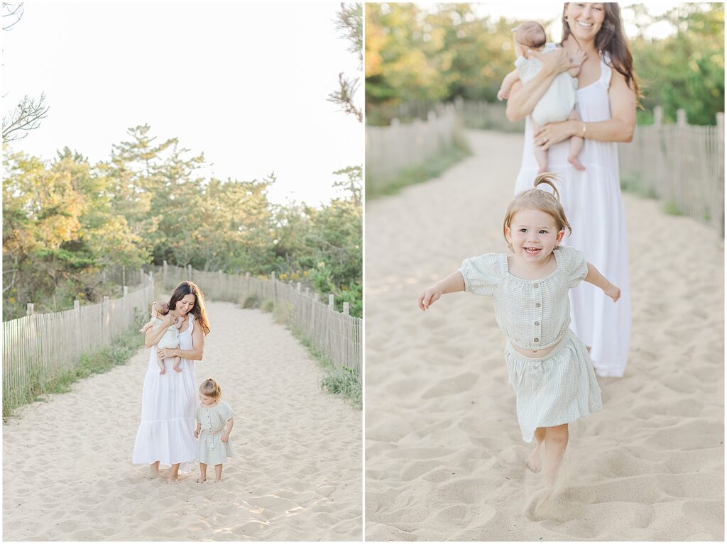 Mom and daughters together at cape henlopen state park beach