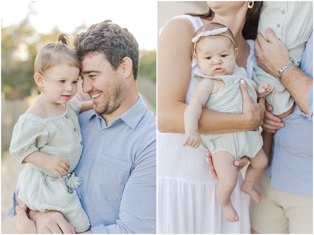 Dad smiling at daughter for delaware beach family photographer 