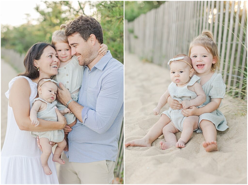 Family snuggling close together for their family session in Lewes Delaware